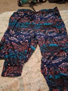 Patterned Drawstring Joggers in Teal & Pink